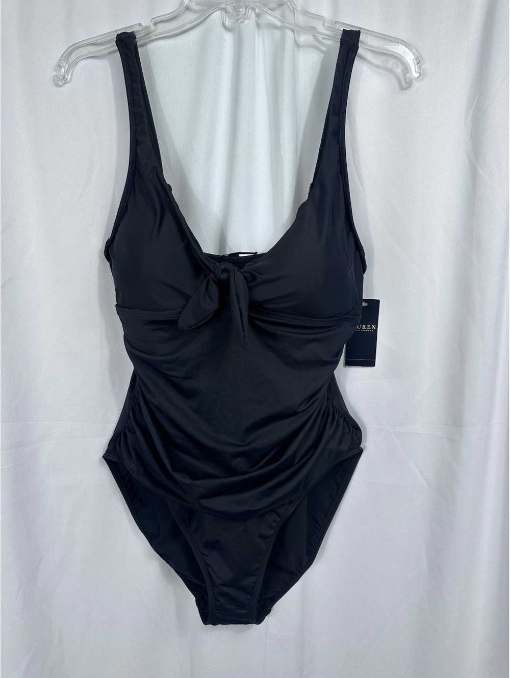 Lauren Ralph Lauren Black One-Piece Swimsuit with Front Tie Detail Size 12